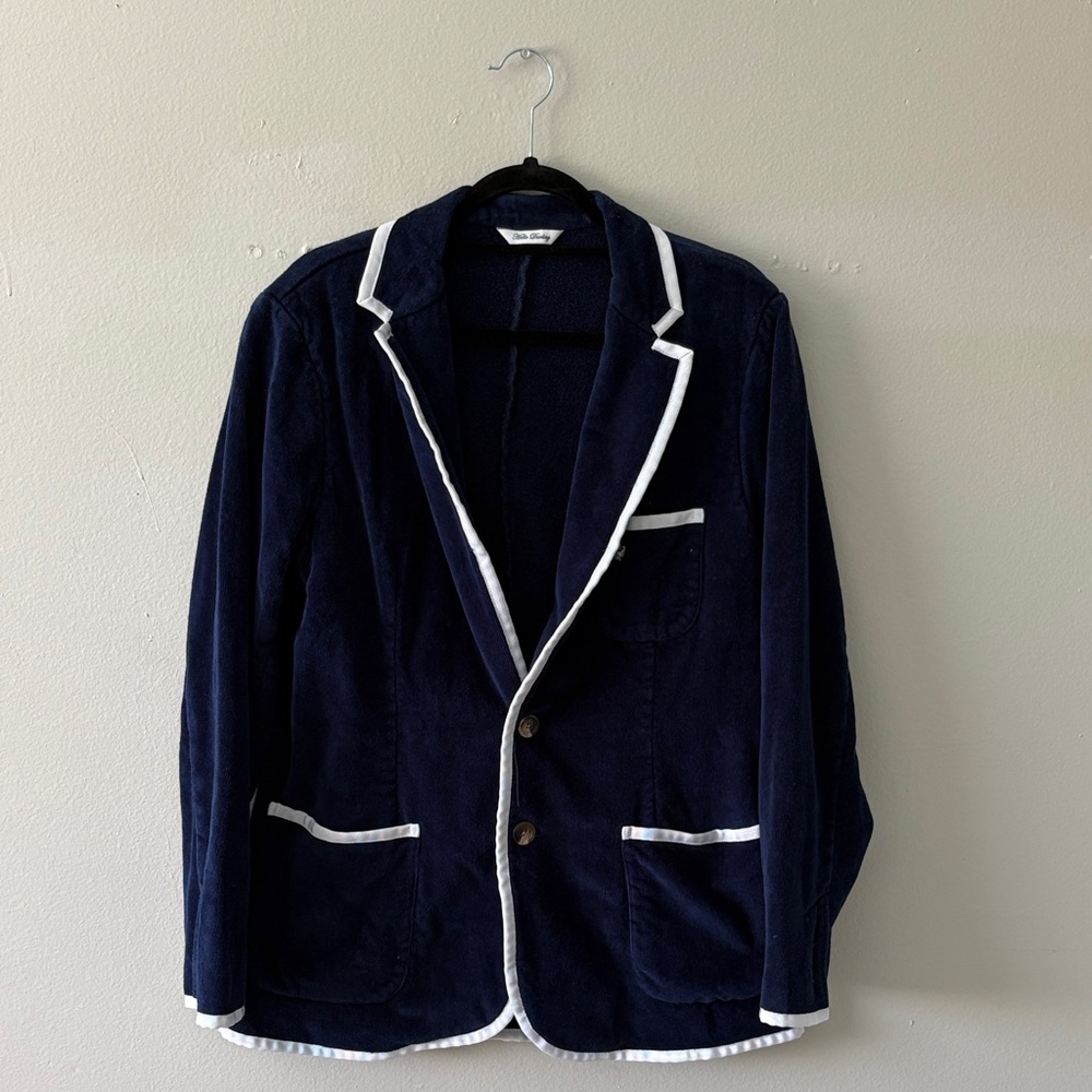 Navy Contrast-Trim Blazer Jacket by John Ashford